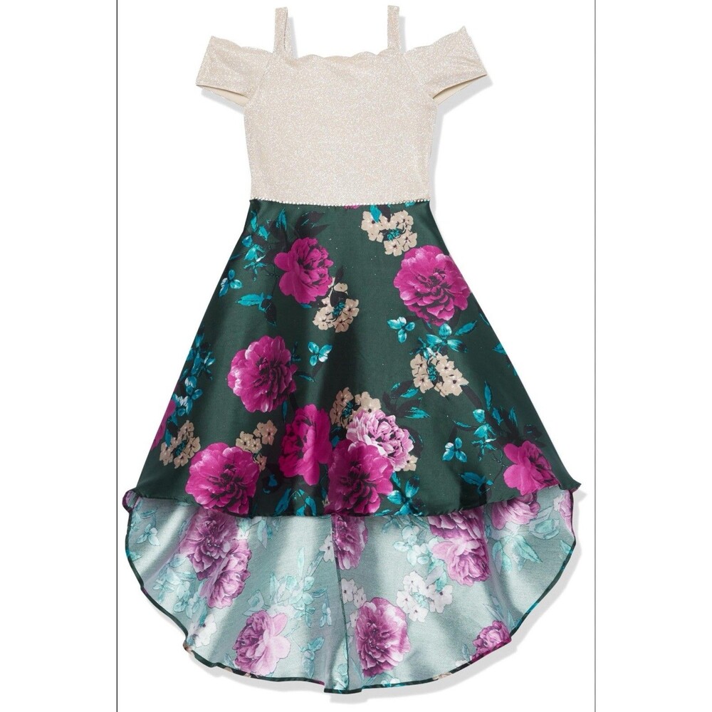 Speechless Kids Dress Size 7 Floral High Girls Low Glitter Off Shoulder